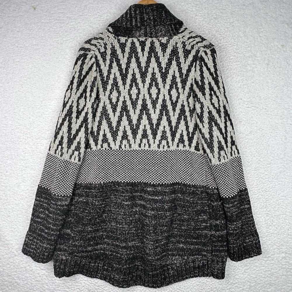 Lucky Brand Cardigan Womens XL Wool Blend Black Cream Southwest Open Front - Picture 11 of 11